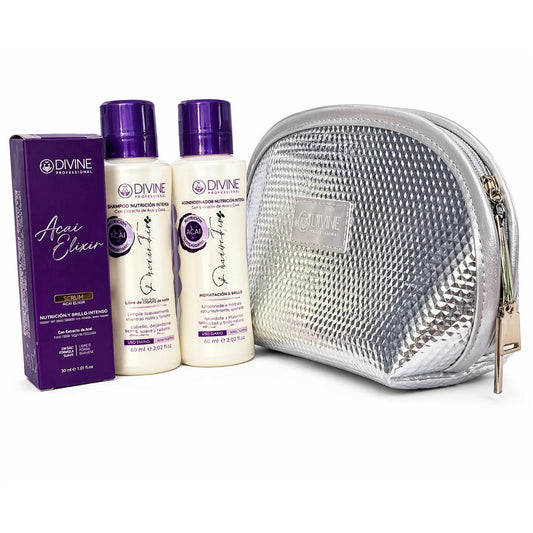 Kit Travel Shampoo, Acondicionador, Serum Acai Elixir Divine