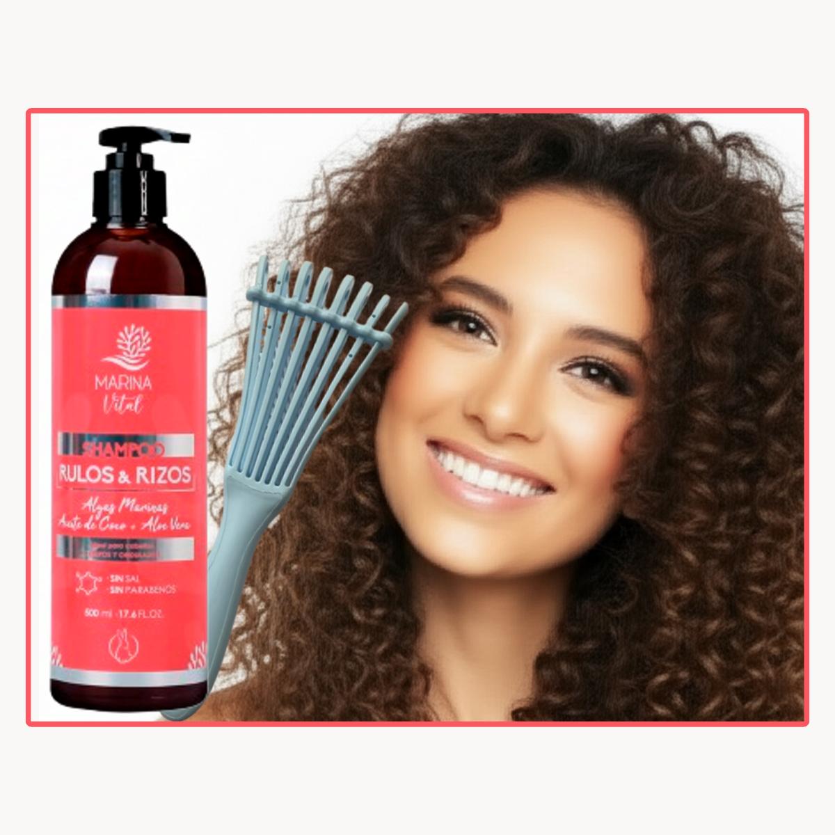 Shampoo Rulos Y Rizos Marina Vital + Cepillo Rizado Celeste