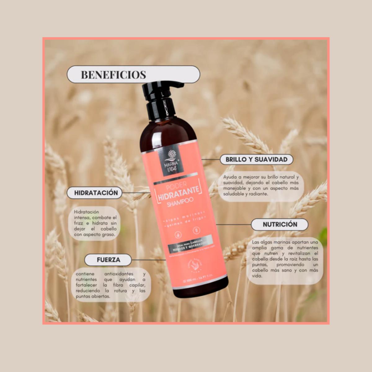 Shampoo 500 ml  y Máscara Poder Hidratante 200 ml Marina Vit
