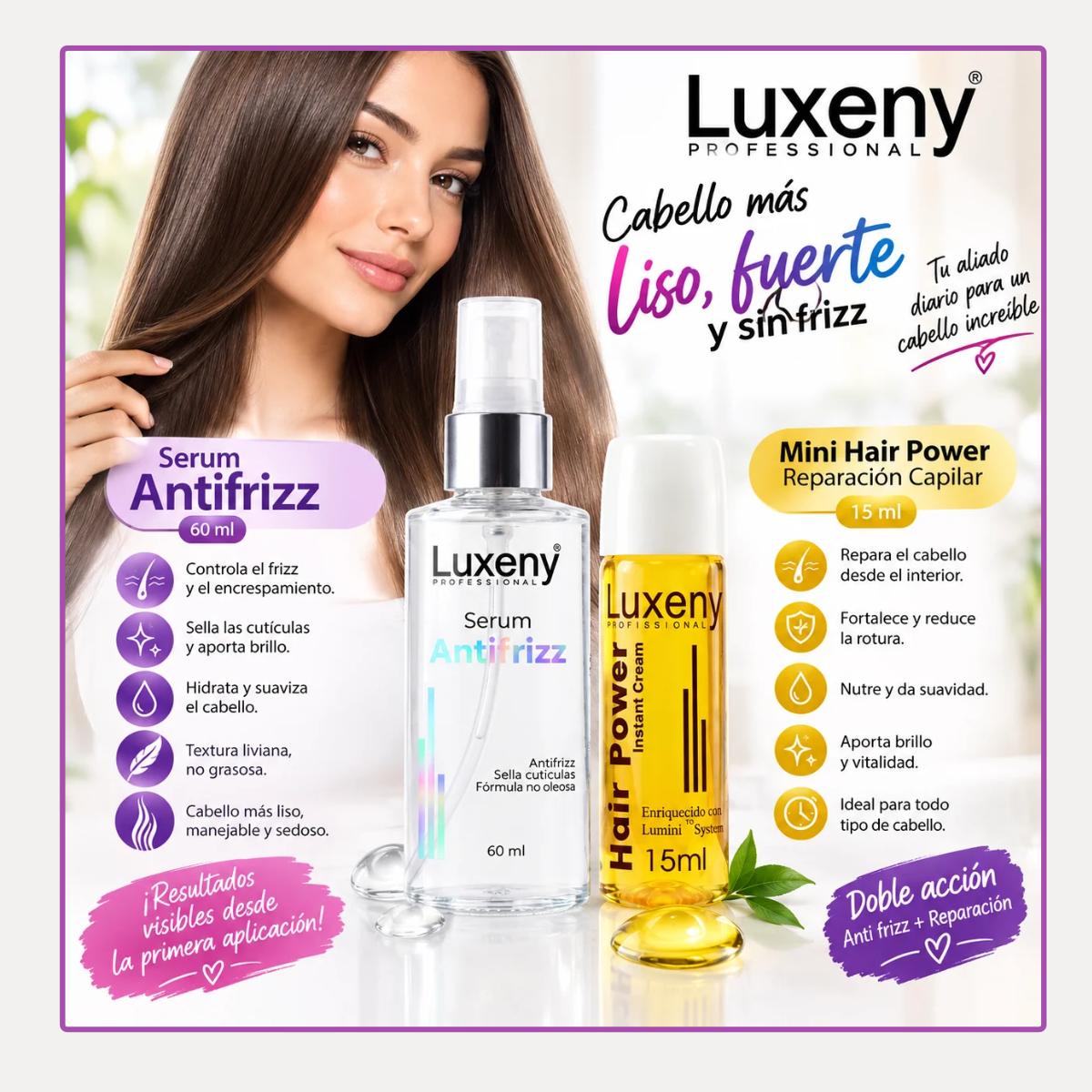 Serum Antifrizz 60 ml y Mini Hair Power 15 ml Luxeny