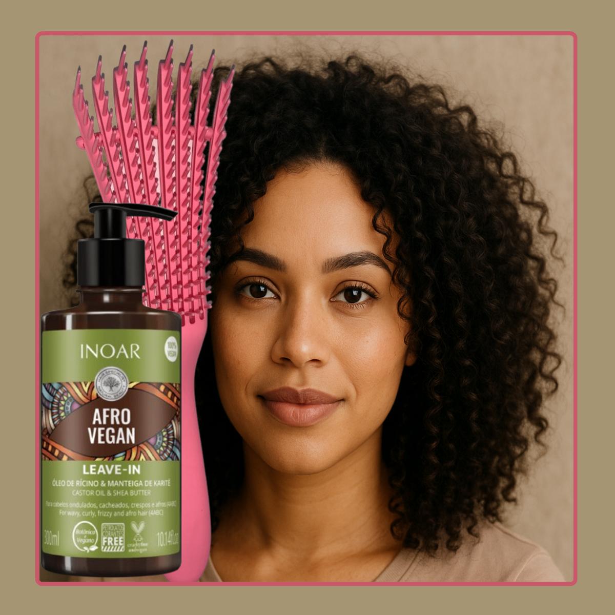 Leave In Afro Vegan 300ml Inoar+cepillo Desenredante Rosado