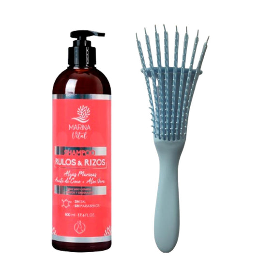 Shampoo Rulos Y Rizos Marina Vital + Cepillo Rizado Celeste