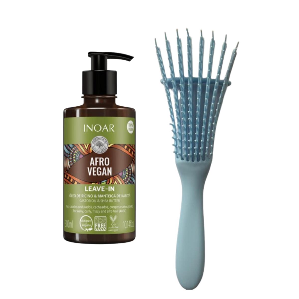 Leave In Afro Vegan 300ml Inoar+cepillo Desenredante Celeste