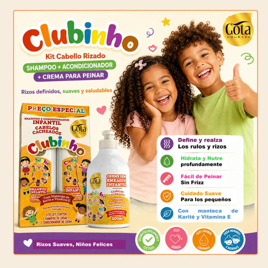 Kit Cabello Rizado Niño Shampoo Acondicionador + Crema
