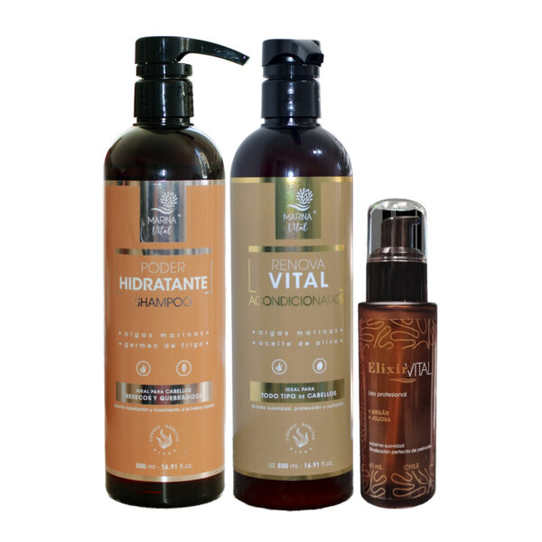 Shampoo Poder Hidratante Acondicionador y Serum Marina Vital